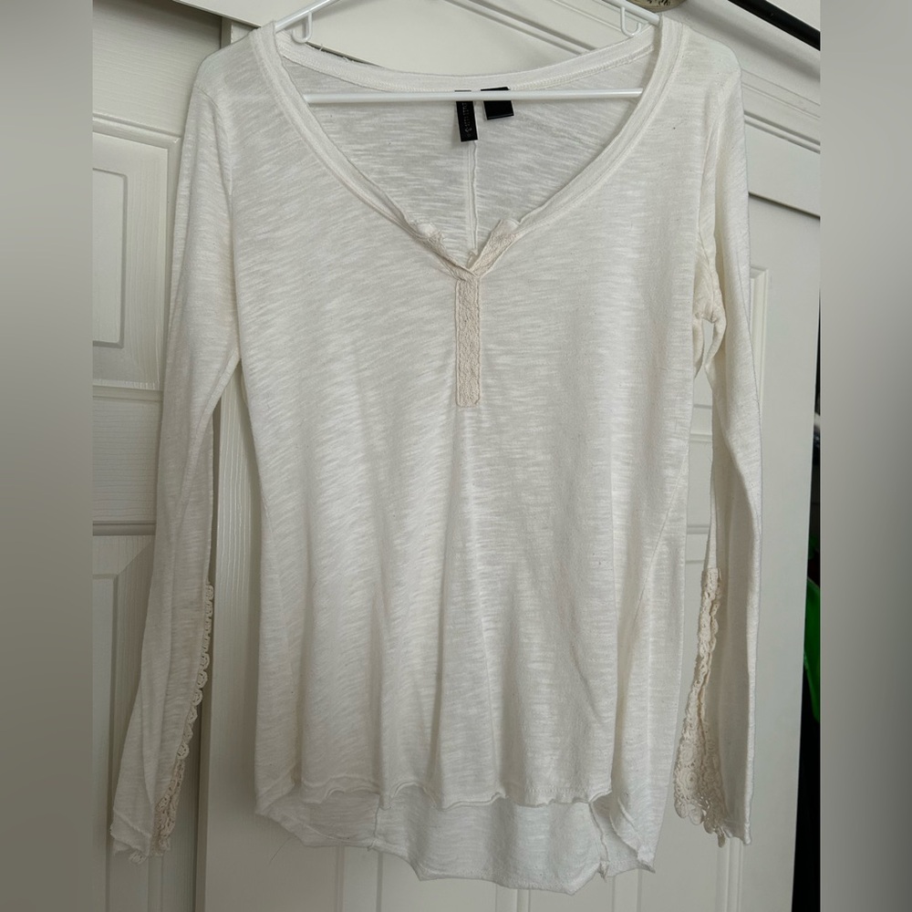 Embroidered Cream Long Sleeve Top